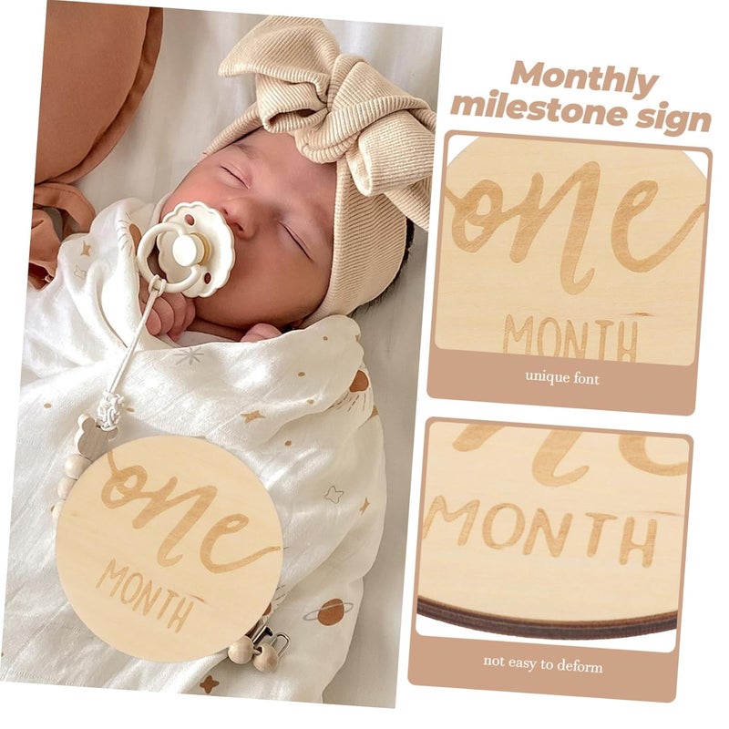 UPKOCH 6Pcs Double Sided Wooden Milestone Discs Monthly Baby Photo Props Growth Tracker - Image 3